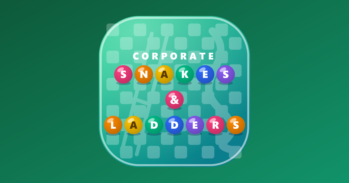 A Corporate Snakes and Ladders board on a phone: a 10 by 10 grid with snakes, ladders and a pawn